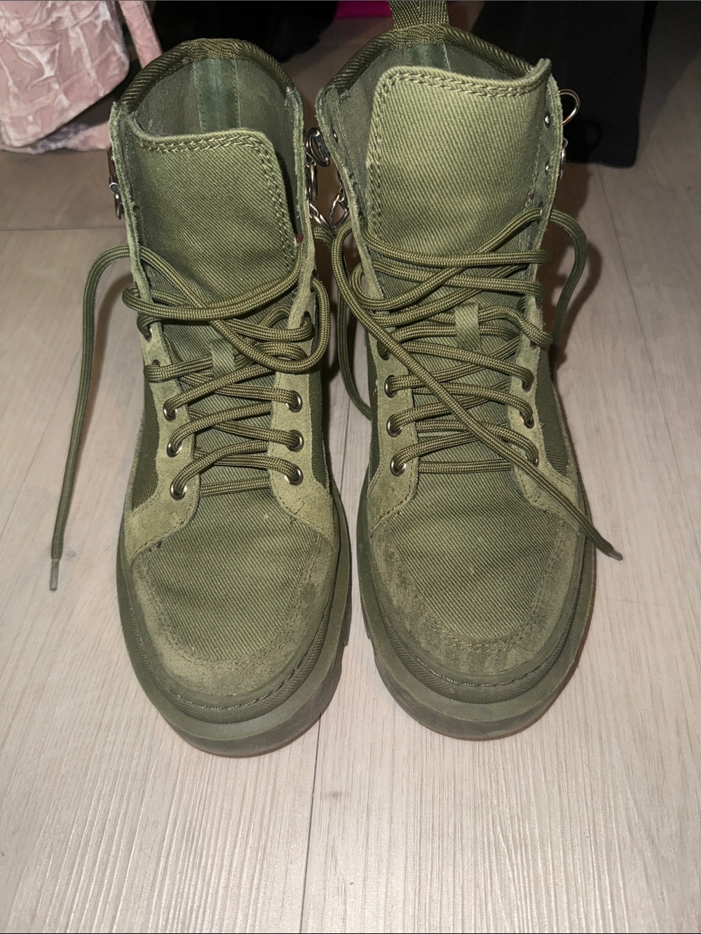 Gianni Bini Olive Green Lace-Up Combat Boots
